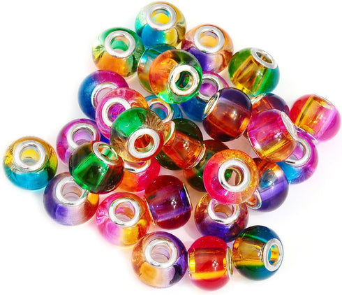 RUBYCA Mix Rainbow Gradient Murano Glass Bead European Charm Bracelet Spacer DIY Silver Color 100pcs...