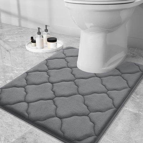 OLANLY Memory Foam Toilet Rugs U-Shaped 24x20, Ultra Soft and Absorbent Bathroom Rugs, Non-Slip Thick Toilet Bath Mat, Machine Wash Dry, Contour B...