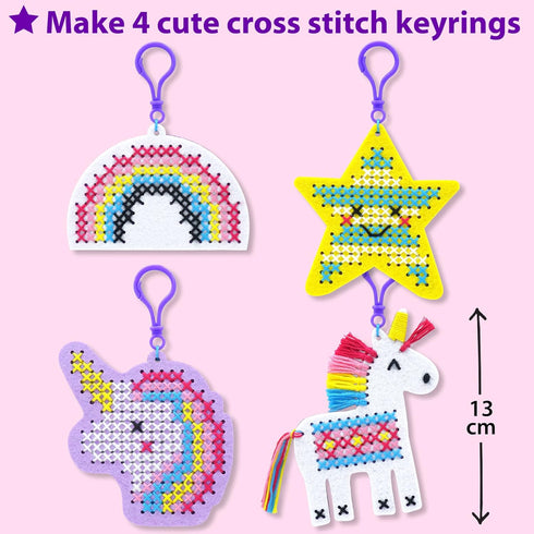 KRAFUN Cross Stitch Kits for kids Beginners, 4 Unicorn Cross Stitching Keyrings Arts & Crafts, Needlepoint Embroidery Kit for Girls 5-13 Craft Kit...