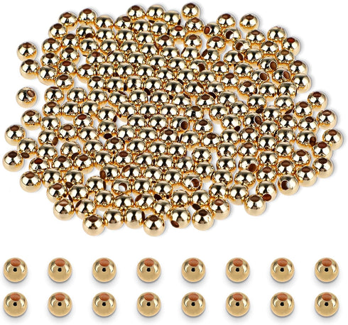 200 PCS Gold Filled Spacer Beads, 4mm Smooth Round Gold Spacer Beads Bracelet Filled Beads 14k Small Gold Beads for DIY Layered Necklace Beads Bra...