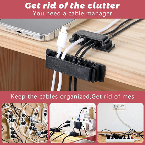 Cable Management Clips, 20 Pcs Self-Adhesive Cable Clips, Electrical Cord Management Cable Organizers Wire Clips Cord Holder Under Desk for TV PC ...