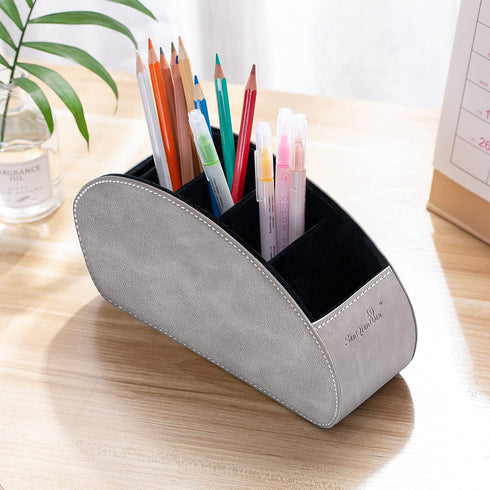 Remote Control Holder , PU Leather Organizer Box with 5 Compartments for Table Bed Office ,Remote Caddy Desktop Storage Home Accessories for Contr...