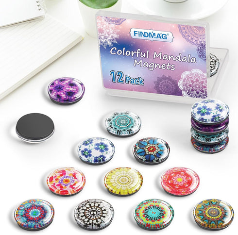 FINDMAG 12 Pcs Glass Fridge Magnets, Cute Fridge Magnet Sticker, Strong Refrigerator Magnets Heavy Duty, Small Magnets for Whiteboard, Classroom, ...