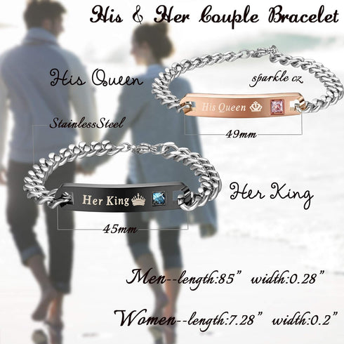 Jstyle 4Pcs Couple Necklace Bracelets Matching Set for Women Men Heart Pendant Necklace His and Hers Bracelets Couple Gift...