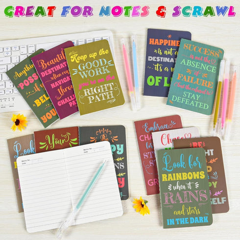 12 Pcs Mini Inspirational Notebooks Bulk with 12 Pcs Colorful Pens, Small Pocket Journal Notepads Set, Motivational Bulk Gifts for Women Men Teach...