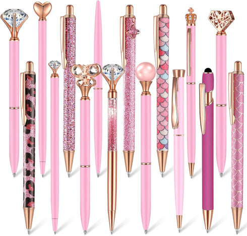 16 Pcs Ballpoint Pens Set Metal Crystal Diamond Pen Glitter Pens for Journaling Pretty Cute Pens Black Ink Retractable Fancy Pens Gifts for Women ...