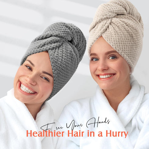 YFONG 2 Pack Microfiber Hair Towel Wrap for Women, Super Absorbent Quick Dry Hair Turban for All Hair Style Anti Frizz, Large Hair Drying Towel wi...