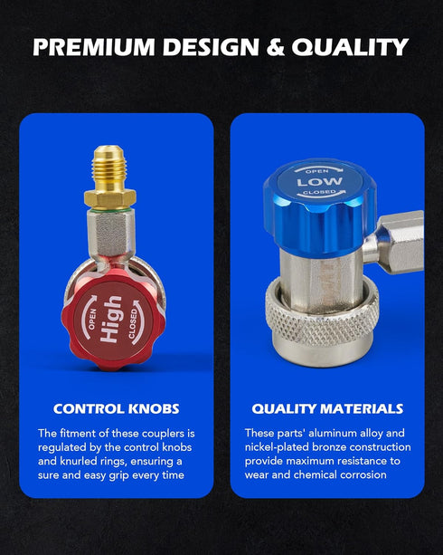 Orion Motor Tech R134a Quick Coupler Adapter, Adjustable R134a Adapters and AC Hose Fittings, HP and LP Connectors for R134a Car AC System Evacuat...