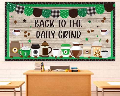 Coffee Bulletin Board Set Coffee Cup Classroom Decorations Hot Cocoa Cutouts Green Coffeehouse Crafts for Teachers Students Back to School kinderg...