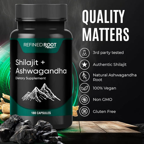 Shilajit Supplement 1000mg & Ashwagandha Supplements 500mg (180 Capsules) Shilajit Pure Himalayan Organic - Stronger Than Authentic Shilajit Resin...