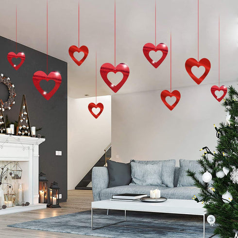 JOZON 40 Pieces Valentine's Day Glitter Heart Foil Hanging Decorations Red Hearts Hanging Ornaments Party Supplies for Indoor Outdoor Valentines B...