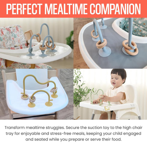 High Chair Toys with Suction Cups | Silicone & Wooden High Chair Suction Cup Toys for Babies 6-12 Months | Engaging Baby Teething Toys (Mustard Ye...