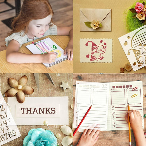 24 Pcs Assorted Drawing Journaling Stencils Set,Mixed Shapes Scale Painting Templates for DIY Albums Schedule Wall Art Decor,Reusable Plastic Pain...