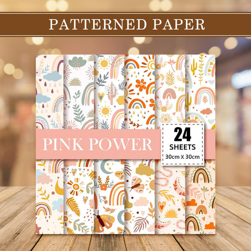 Boho Scrapbook Paper 12x12,24 Sheets Scrapbooking Paper Decoupage Craft Paper Supplies for Card Making Junk Journal Journaling Planner DIY Arts Cr...