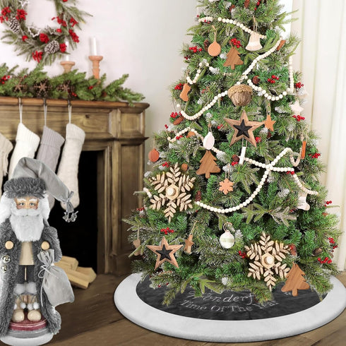 yuboo Gray Christmas Tree Skirt, 36" Faux Fur Pencil Tree Skirt Rug with White Embroidered Snowflakes for 5-6 ft Christmas Tree for Grey Christmas...