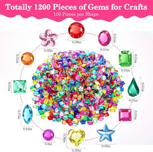 Anezus1200Pcs Craft Gems with 2Pcs B7000 Jewelry Glue, Flat Back Sequins Jewels Embellishments Rhinestones Gemstones for Bedazzling, Decor, Clothi...