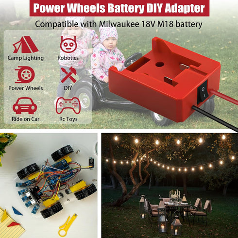 2 Pack Power Wheel for Milwaukee M18 18V Battery Adapter, Power Wheel Battery Converter Kit with Fuses & 14AWG Wire & Control Switch Use for DIY R...
