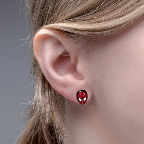 Officially Licensed Hypoallergenic Marvel Comics Girls Spider Man Base Metal Face Stud Earrings, Red, One Size...