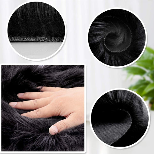 Mudder 2 Pieces Heart Shaped Rug Faux Room Fluffy Carpet Heart Shaped Door Mat for Room Bedroom, 12 x 16 Inch(Black)...