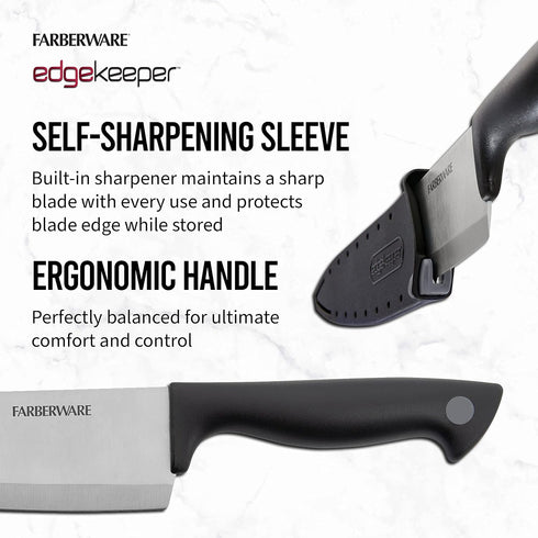 Farberware Edgekeeper 8-Inch Chef Knife with Self-Sharpening Blade Cover, High Carbon-Stainless Steel Kitchen Knife with Ergonomic Handle, Razor-S...