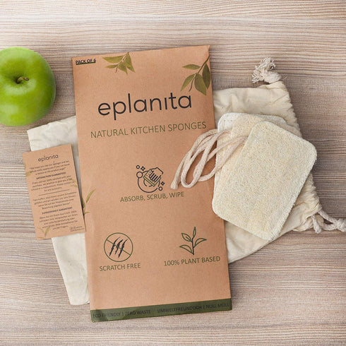 Natural Dishwashing Sponges (Pack of 6), Kitchen Eco Scrub Scourer, Natural Loofah Plant, Biodegradable and Zero Waste...