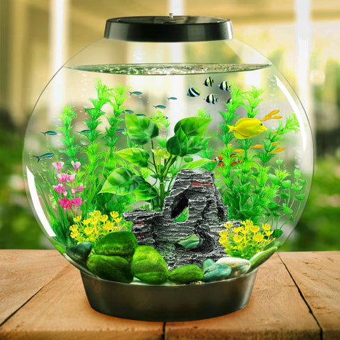 Fish Tank Accessories Artificial Plants, 9pcs Green Aquarium Decorations Plants and Cave Rock Decor Set, Aquarium Decor Plastic Plants...