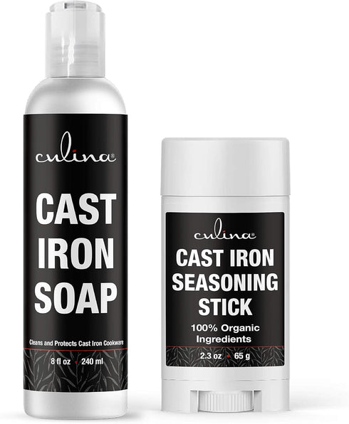 Culina Cast Iron Seasoning Stick & Soap Set | All Natural Ingredients | Best for Cleaning, Non-stick Cooking & Restoring | for Cast Iron Cookware,...