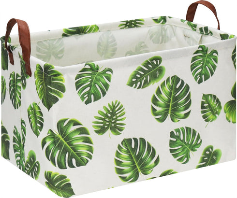 Rectangle Storage Basket with Handles,Collapsible Kids Toys Bin,Cute Baby Storage Basket,Books Box,Gift Basket(Green Monstera)...
