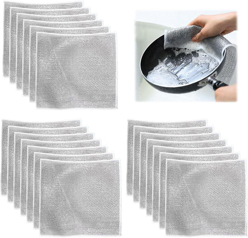 20 Pcs Upgrade Steel Wire Dishcloth for Wet and Dry,Doubles-Layer Steel Wire Cleaning Cloth,Powerful Cleaning Non-Scratch Wire Dishcloth Rag for S...
