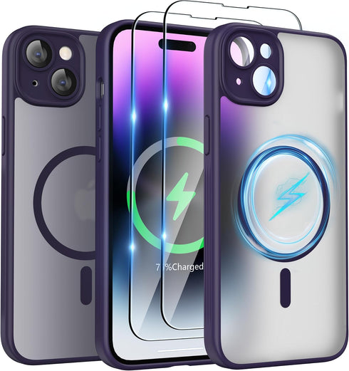 SURPHY Made for iPhone 15 Plus Case Compatible with MagSafe, and Screen Protector 2 Pack, Translucent Matte Phone Case with Camera Protective 6.7 ...