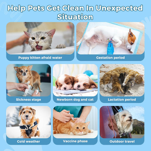 Extra Thick Pet Bathing Wipes for Dogs & Cats, Cleaning & Deodorizing Grooming Gloves, Nourish Fur Glove Wipes for Daily Care and Traveling, Rinse...