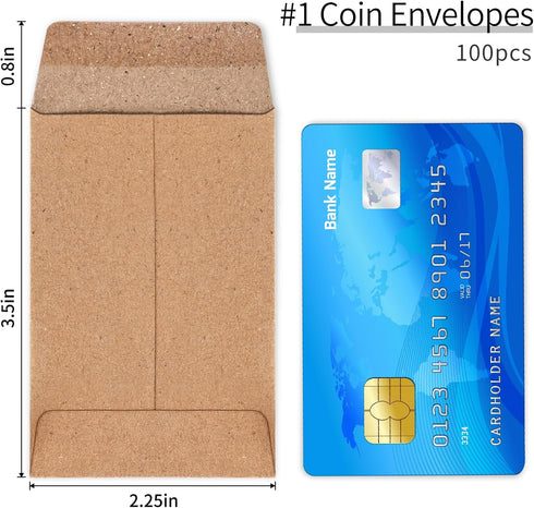 100 Pack Small Coin Envelopes, 2.25 x 3.5 Brown Tiny Seed Envelopes Mini Parts Small Items Stamps Storage Packets Envelopes for Garden, Office or ...