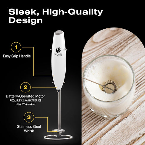 Bean Envy Milk Frother Handheld for Coffee - Electric Hand Blender, Mini Drink Mixer Whisk & Coffee Foamer Wand with Stand for Lattes, Cappuccino,...
