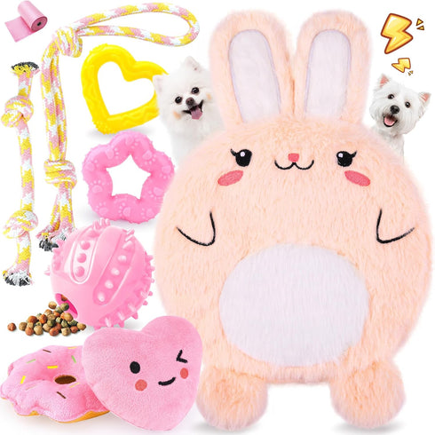 Pink Puppy Toys - 9 Pack Puppy Chew Toys for Teething, Interactive Dog Toys for Puppies, Small Dog Toys with Squeaky Dog Chew Toys, Treat Ball and...