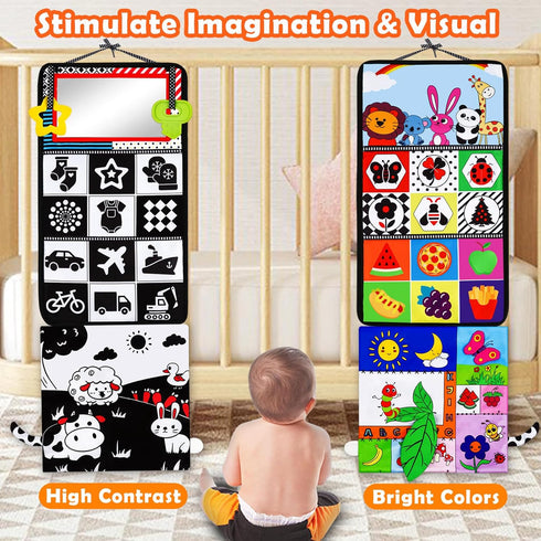 Tummy Time Mirror Baby Toys 3-6 Months Infant Newborn Toys 0-3 Months Brain Development Montessori Sensory Crinkle Toys Teether Black and White Hi...