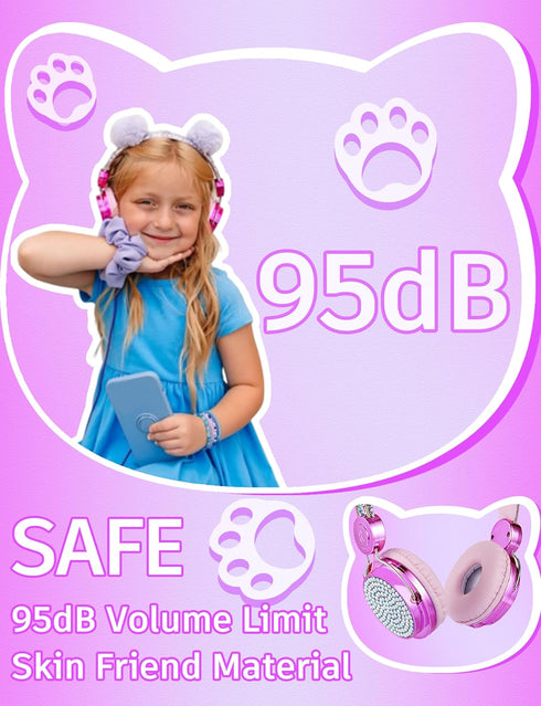 Kids Pom Headphones with Mic for Travel/Car/Plane,Added 85DB Limit Function&Shareport,Unicorns Gifts for Girls,On/Over Ear HD Stereo Wired Headset...