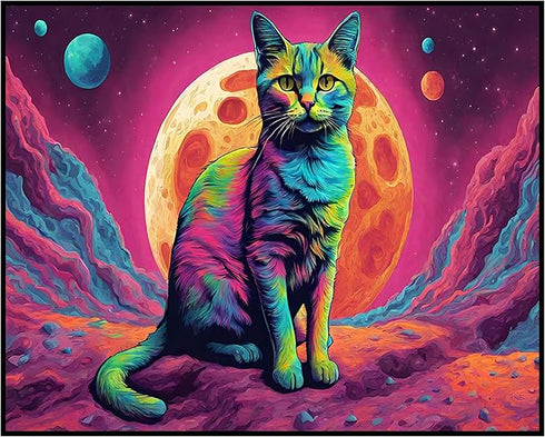 Posterizer 1 pcs- psychedelic funky hippie colorful cat 5-Fantasy & Fiction Art-Retro Art- Living Room Bedroom Decor- unframed wall art...