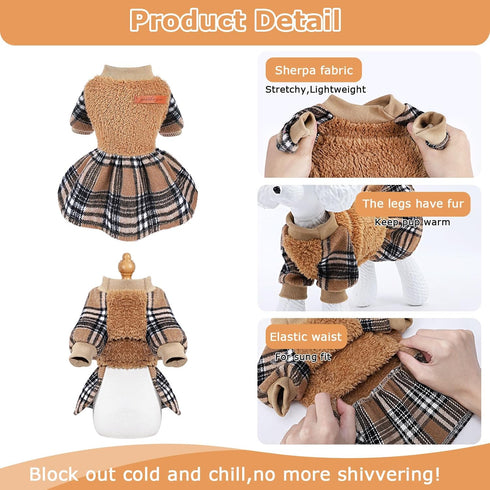 Dog Sweaters for Small Dogs Girl Fleece Fall Fog Sweater Dress with Plaid Tutu Thanksgiving Dog Clothes Outfit Female Holiday Pet Apparel,XXS...