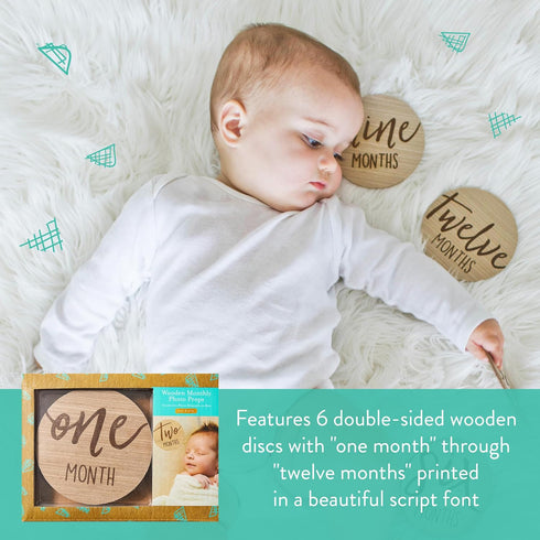 Kate & Milo Baby Monthly Milestone Marker Discs - Classic Cursive Script Wooden Discs with Reversible Photo Props for Baby Announcement and Milest...