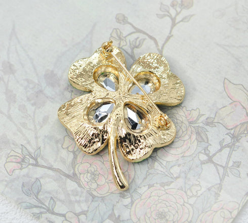 Gyn&Joy Green Crystal Lucky Four-Leaf Clover Shamrock Brooch Pin...