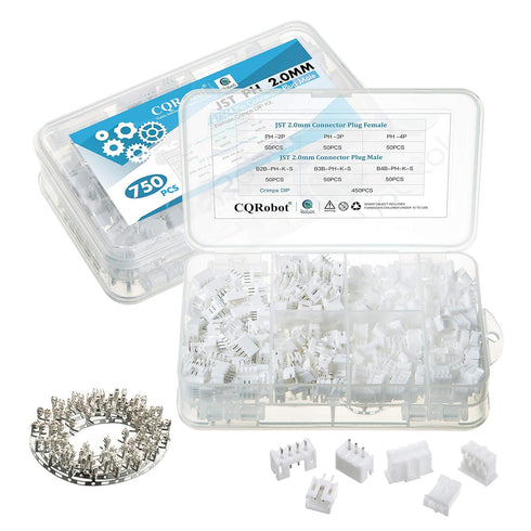 JST PH 2.0 mm Pitch 2-Pin/3-Pin/4-Pin JST Wiring Connecting IC Male Plugs, Female Sockets Housing and T-Shaped Crimp Terminal Kit. 150 Sets/750 Pi...