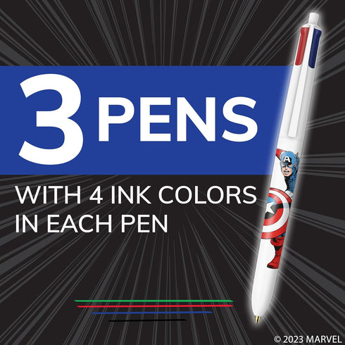 BIC 4-Color Marvel's Avengers Edition Retractable Ball Pens, Medium Point (1.0mm), 3-Count Pack, Retractable Ball Pen With Long-Lasting Ink...