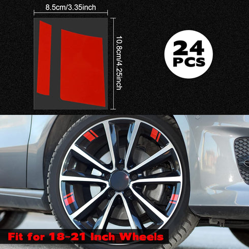 24 Pcs Wheel Rims Decal Stripes Reflective Car Stickers Wheel Hub Stickers Automotive Decals for 18-21 Inch Wheels Tire Rim Safety Automotive Exte...