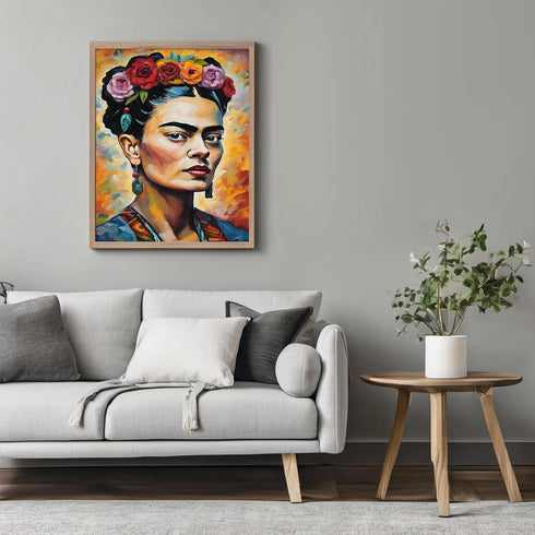 Posterizer 1 pcs- Frida Kahlo inspied print with flower crown-Famous Figures Art Collection-Floral Botanical Art- Living Room Bedroom Decor- unfra...