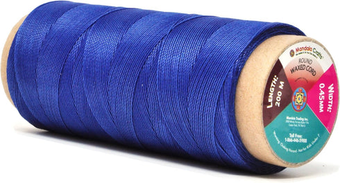 Mandala Crafts Royal Blue Round Waxed Thread for Leather Sewing - 219 Yds 200M 0.45mm Polyester Leather Thread String Waxed Cord for Leatherwork, ...