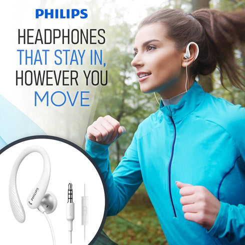 Philips Over The Ear Earbuds, Flexible Wrap Around Earbuds, Around Ear Headphones with Mic Behind The Ear Headphones, Perfect for Sports, Running,...