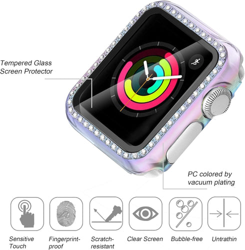 Secbolt 44mm Bling Case Compatible Apple Watch Band with Built-in Tempered Glass Screen Protector, All Around Protective Cover Frame Bumper for iW...