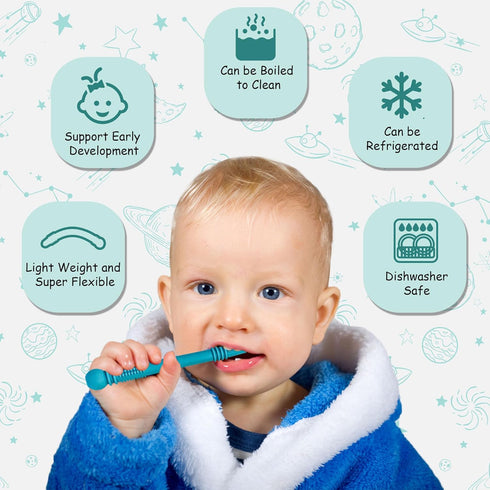 Baby Teething Toy - Pack of 6 Hollow Teething Sticks with 2 Cleaning Brushes - 100% Food Grade Silicone, BPA Free, and Dishwasher Safe - 6 Vibrant...