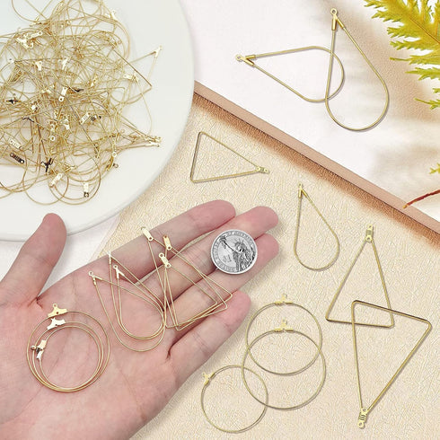YaeYur 90Pcs K Gold Beading Earring Hoop for Jewelry Making Teardrop Round Triangle Beading Hoop Earrings Beading Hoop Earring Finding Geometric B...