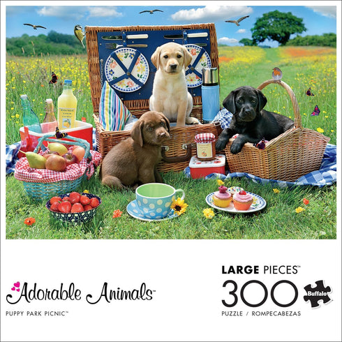 Buffalo Games - Adorable Animals - Puppy Park Picnic - 300 Large Piece Jigsaw Puzzle for Adults Challenging Puzzle Perfect for Game Nights...